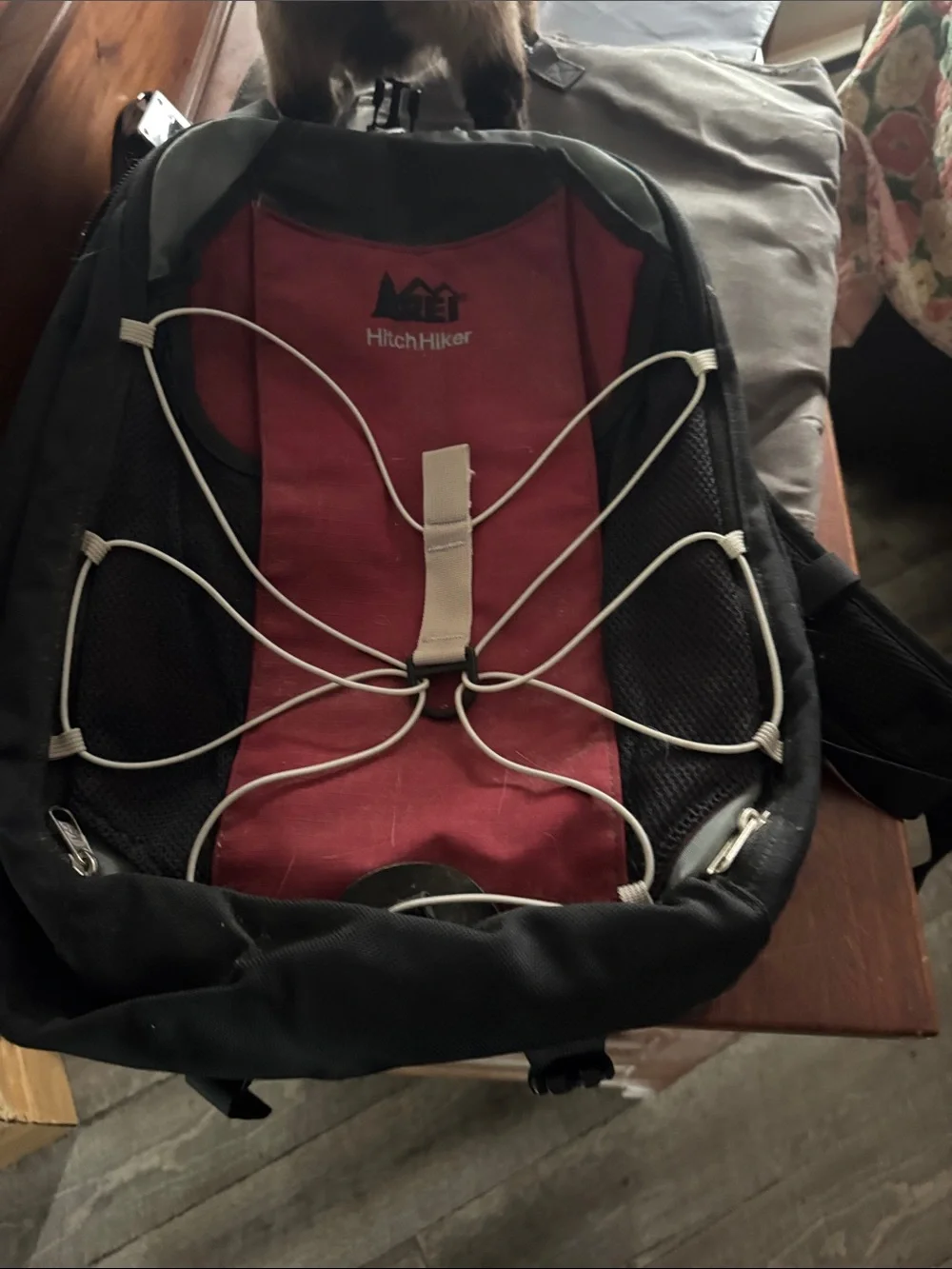 REI HitchHiker Men's Red and Black Backpack with External Bungee